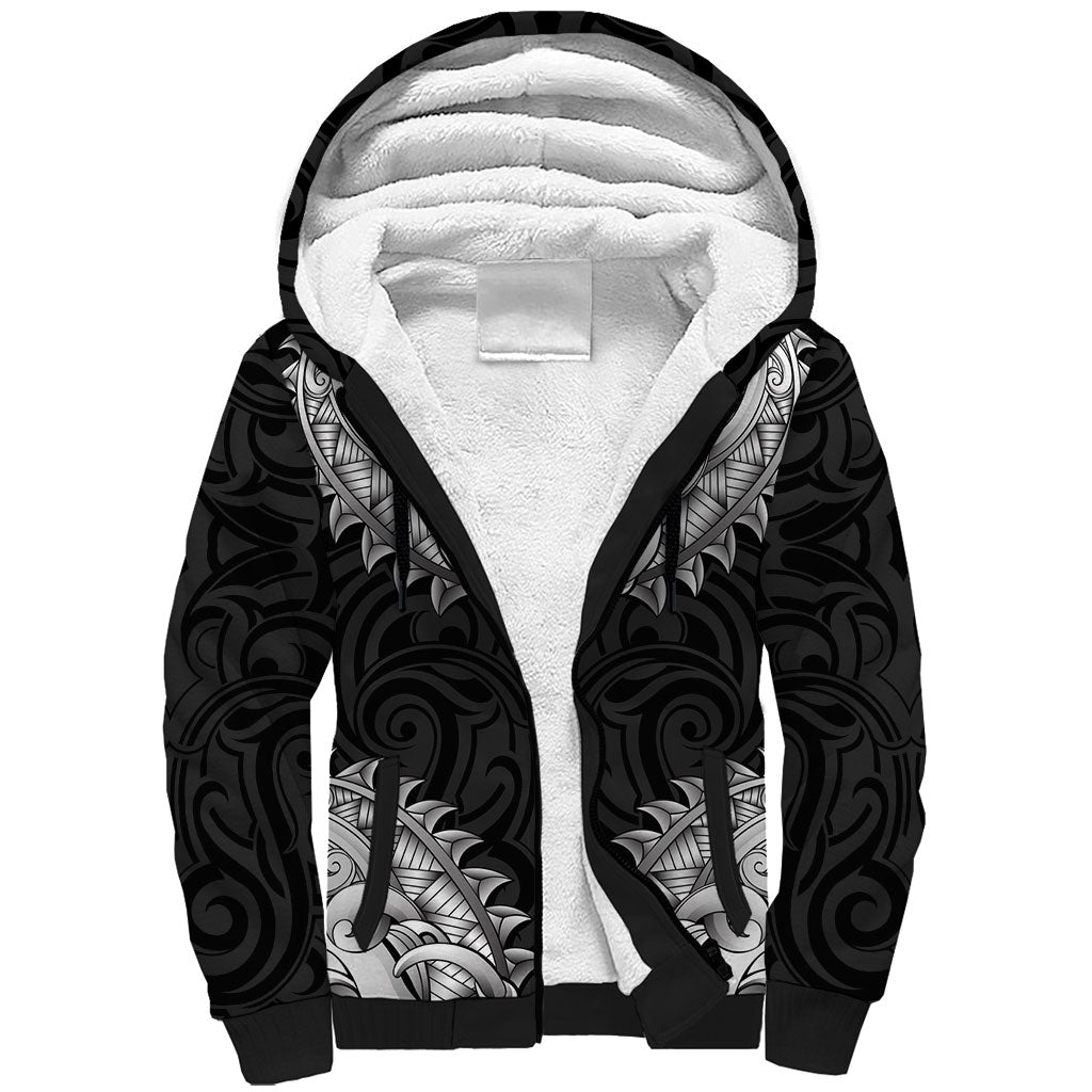 New Zealand Ta Moko Sherpa Hoodie Aotearoa Maori Chest Tattoo Black