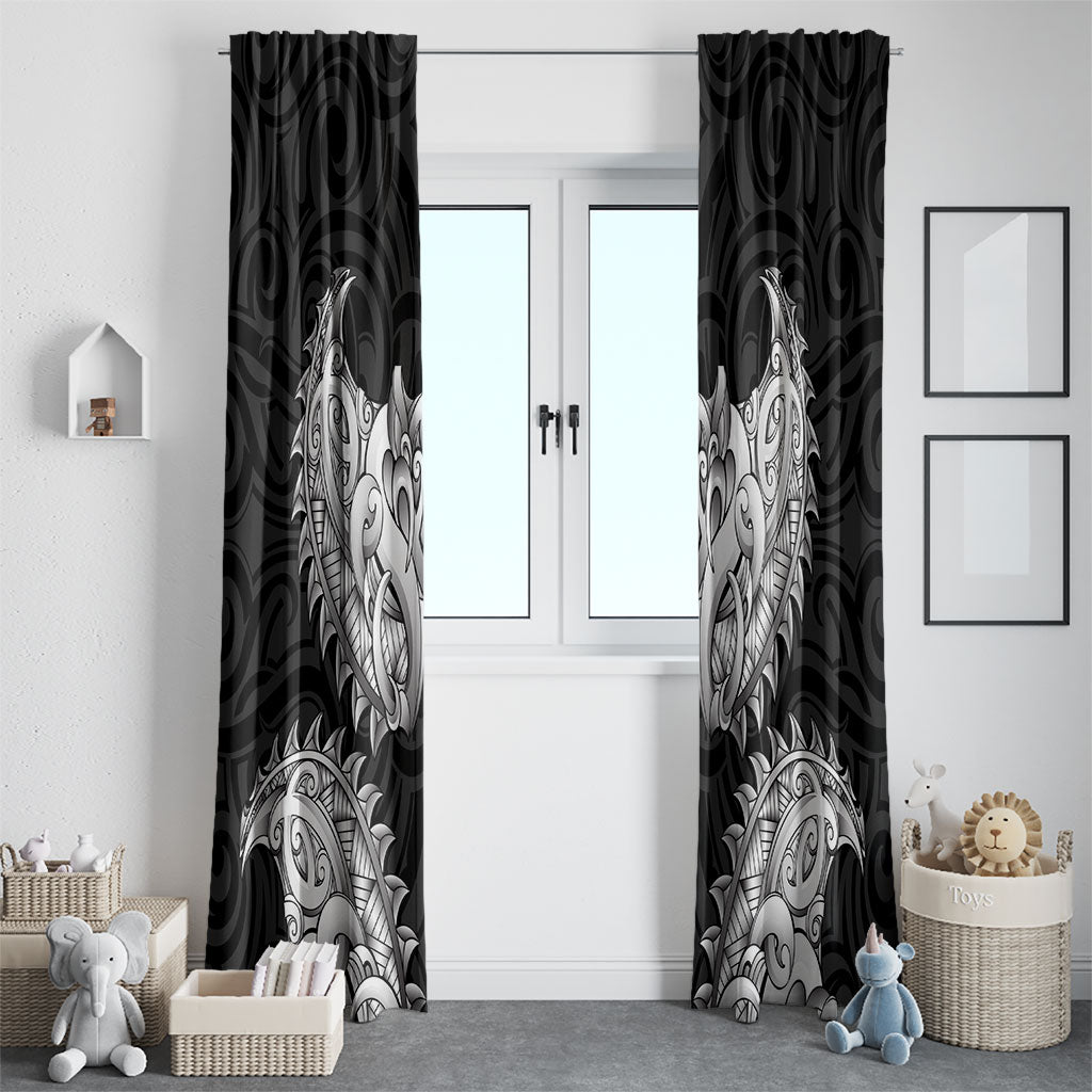 New Zealand Ta Moko Window Curtain Aotearoa Maori Chest Tattoo Black