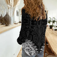 New Zealand Ta Moko Women Casual Shirt Aotearoa Maori Chest Tattoo Black