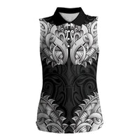 New Zealand Ta Moko Women Sleeveless Polo Shirt Aotearoa Maori Chest Tattoo Black