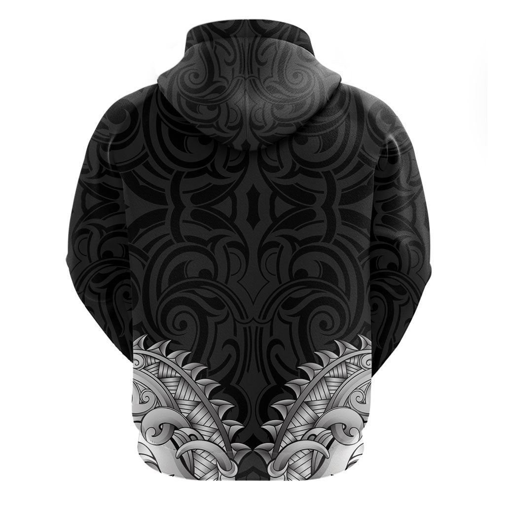 New Zealand Ta Moko Zip Hoodie Aotearoa Maori Chest Tattoo Black