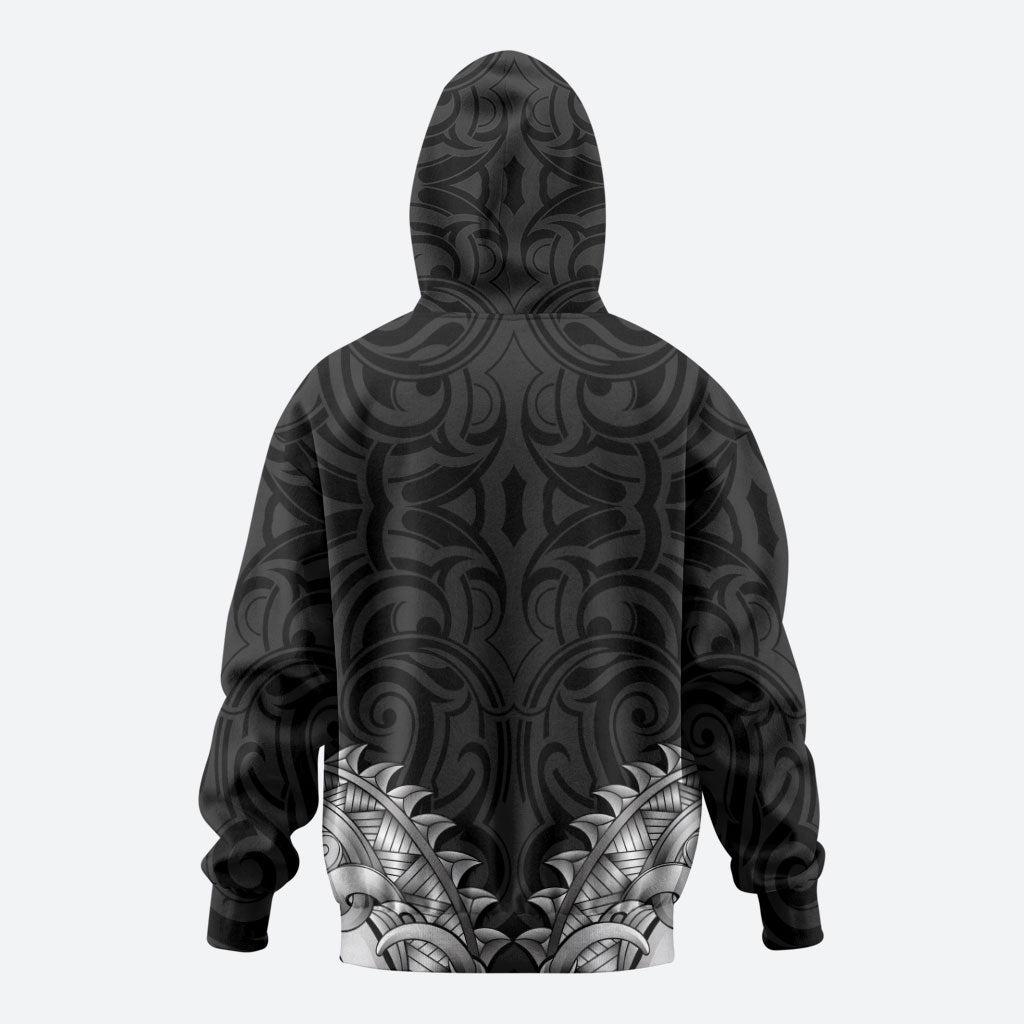 New Zealand Ta Moko Zip Hoodie Aotearoa Maori Chest Tattoo Black