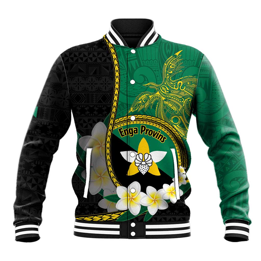 Personalised PNG Enga Provins Baseball Jacket Papua New Guinea Plumeria Melanesian Pattern - Polynesian Pride