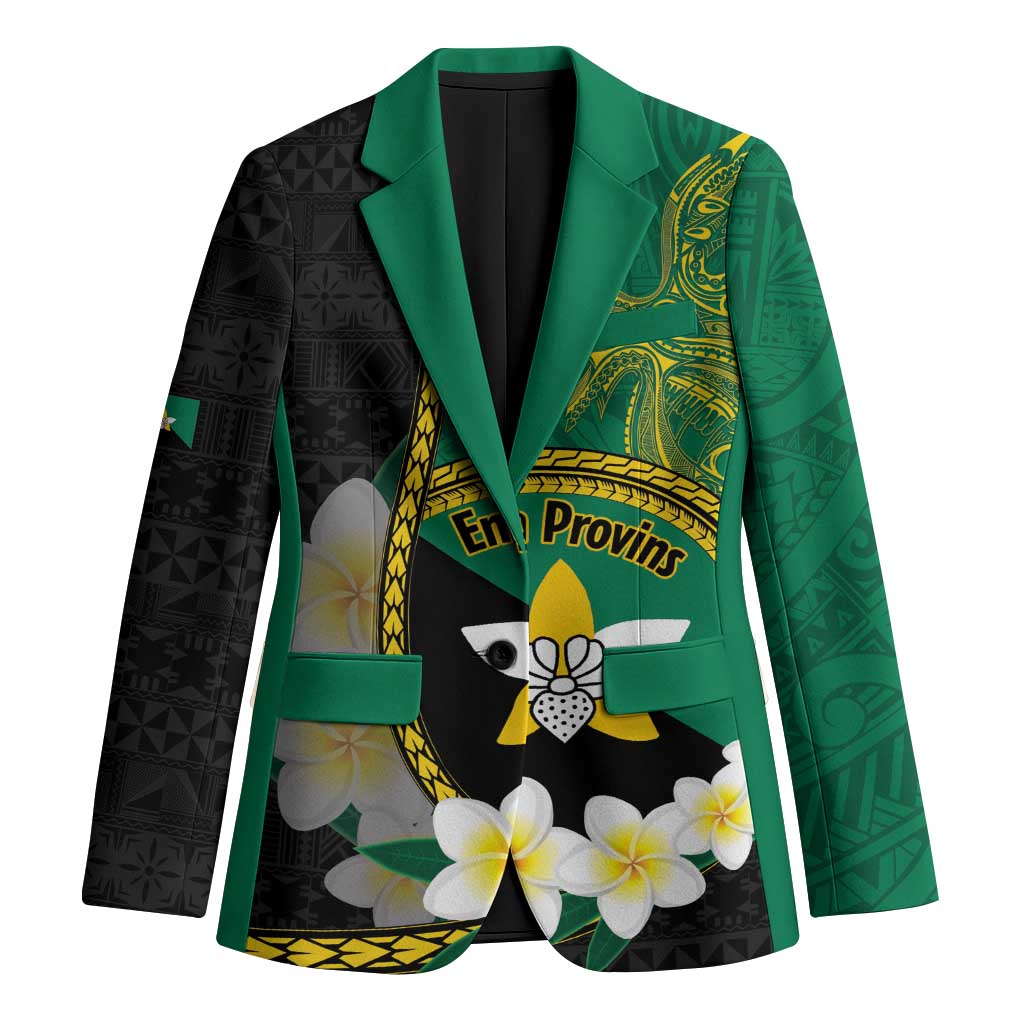 Personalised PNG Enga Provins Blazer Papua New Guinea Plumeria Melanesian Pattern LT14 Unisex Black - Polynesian Pride