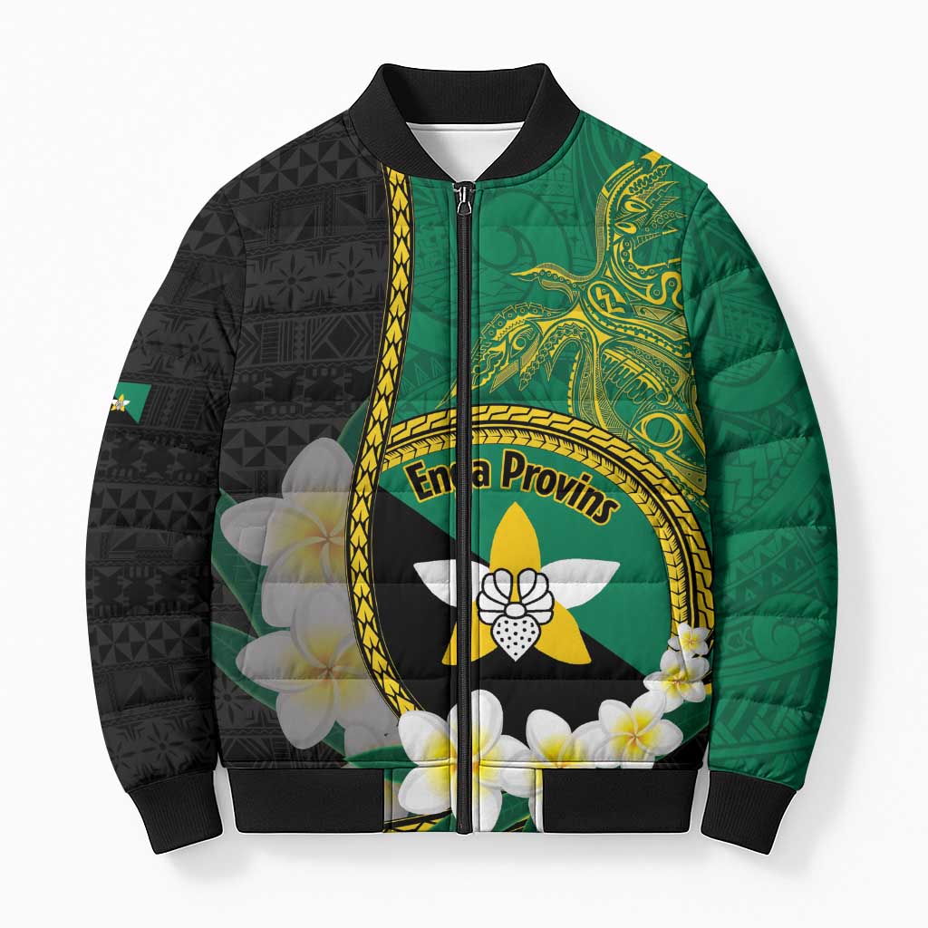 Personalised PNG Enga Provins Bomber Puffer Jacket Papua New Guinea Plumeria Melanesian Pattern - Polynesian Pride