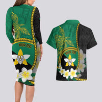 Personalised PNG Enga Provins Couples Matching Long Sleeve Bodycon Dress and Hawaiian Shirt Papua New Guinea Plumeria Melanesian Pattern - Polynesian Pride