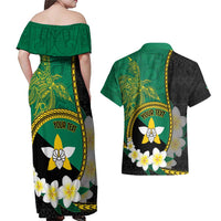 Personalised PNG Enga Provins Couples Matching Off Shoulder Maxi Dress and Hawaiian Shirt Papua New Guinea Plumeria Melanesian Pattern - Polynesian Pride