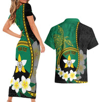 Personalised PNG Enga Provins Couples Matching Short Sleeve Bodycon Dress and Hawaiian Shirt Papua New Guinea Plumeria Melanesian Pattern - Polynesian Pride