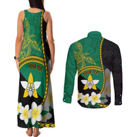 Personalised PNG Enga Provins Couples Matching Tank Maxi Dress and Long Sleeve Button Shirt Papua New Guinea Plumeria Melanesian Pattern - Polynesian Pride