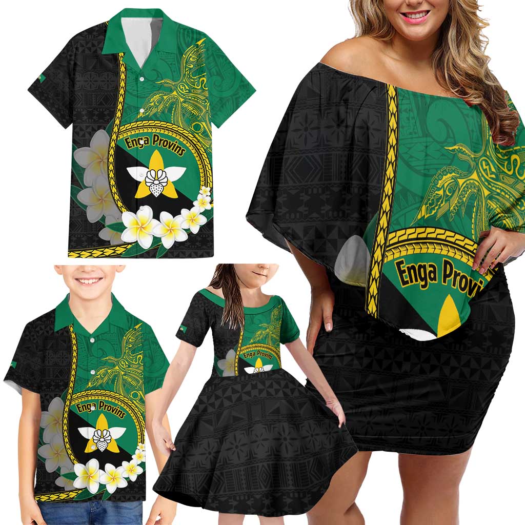Personalised PNG Enga Provins Family Matching Off Shoulder Short Dress and Hawaiian Shirt Papua New Guinea Plumeria Melanesian Pattern - Polynesian Pride