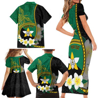 Personalised PNG Enga Provins Family Matching Short Sleeve Bodycon Dress and Hawaiian Shirt Papua New Guinea Plumeria Melanesian Pattern - Polynesian Pride