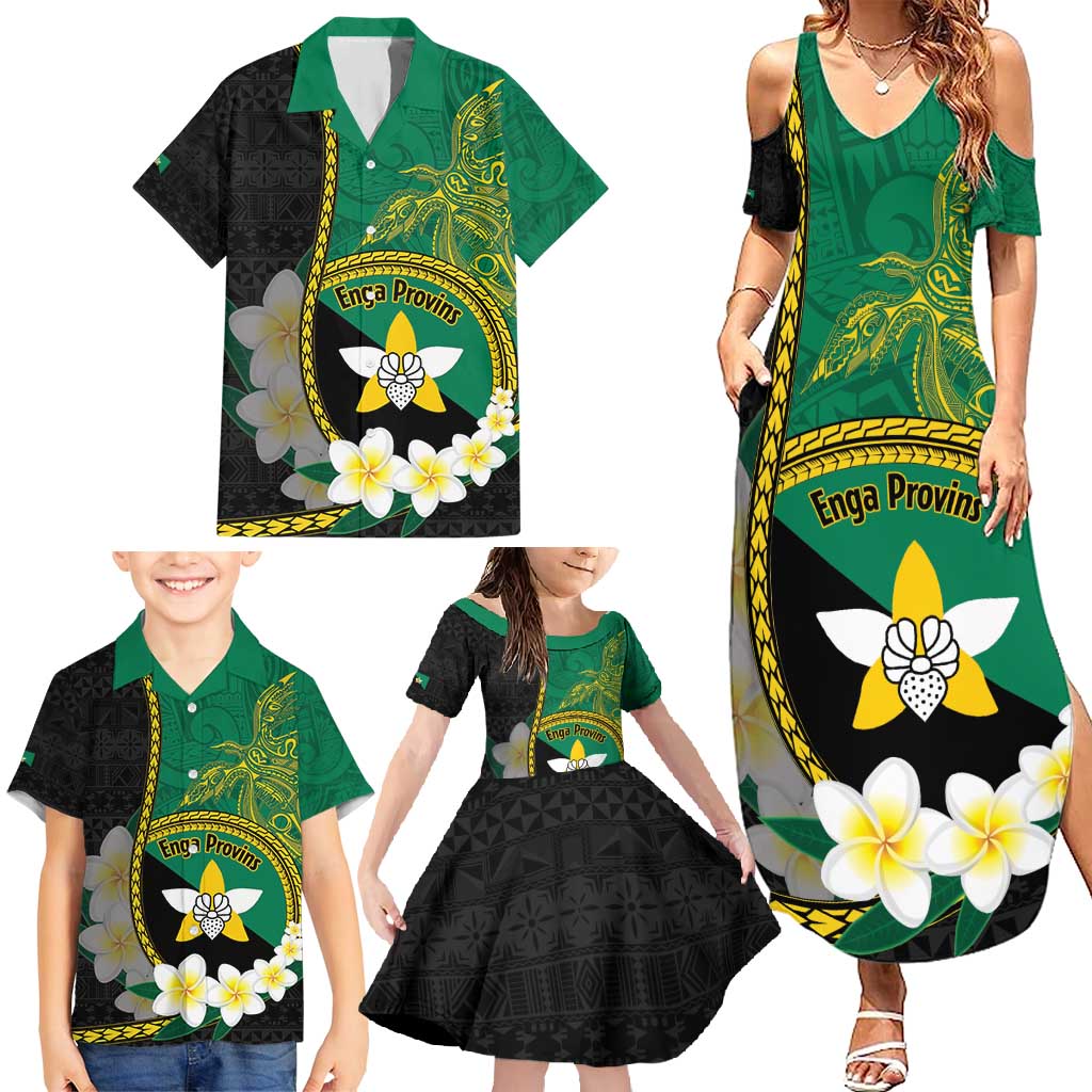 Personalised PNG Enga Provins Family Matching Summer Maxi Dress and Hawaiian Shirt Papua New Guinea Plumeria Melanesian Pattern - Polynesian Pride