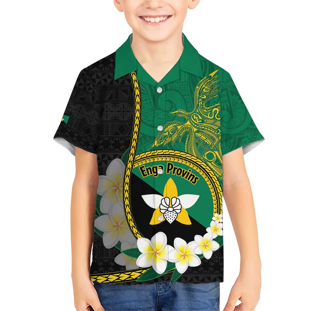 Personalised PNG Enga Provins Kid Hawaiian Shirt Papua New Guinea Plumeria Melanesian Pattern - Polynesian Pride