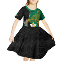Personalised PNG Enga Provins Kid Short Sleeve Dress Papua New Guinea Plumeria Melanesian Pattern - Polynesian Pride
