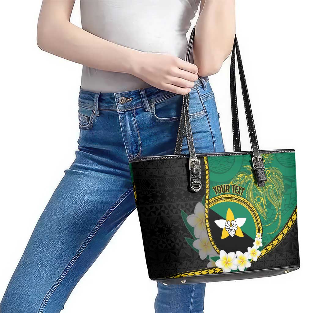 Personalised PNG Enga Provins Leather Tote Bag Papua New Guinea Plumeria Melanesian Pattern - Polynesian Pride
