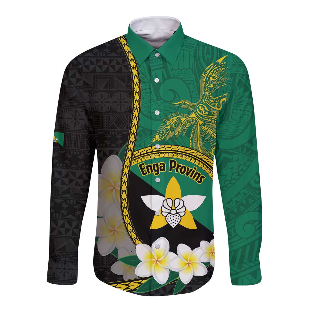 Personalised PNG Enga Provins Long Sleeve Button Shirt Papua New Guinea Plumeria Melanesian Pattern - Polynesian Pride