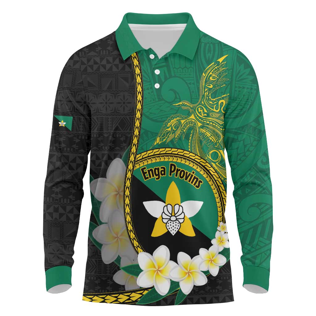 Personalised PNG Enga Provins Long Sleeve Polo Shirt Papua New Guinea Plumeria Melanesian Pattern - Polynesian Pride