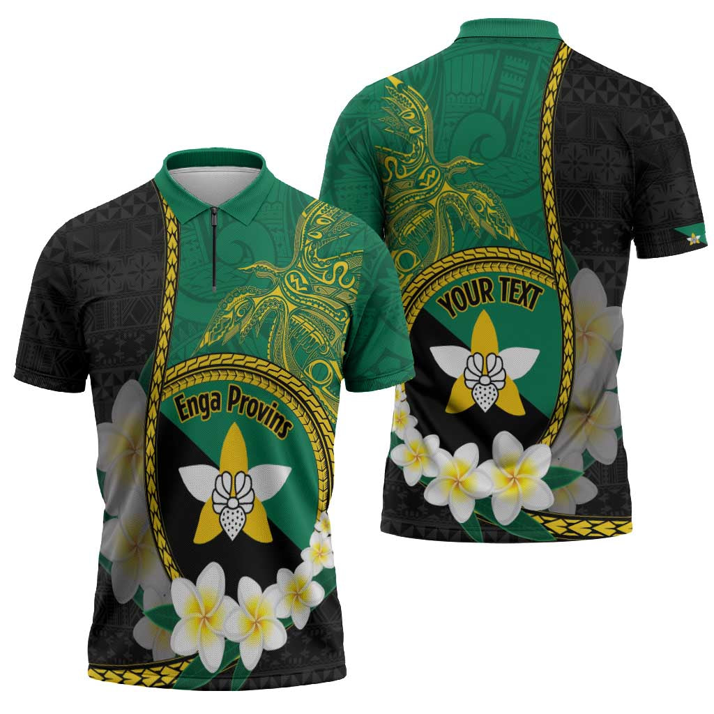 Personalised PNG Enga Provins Zipper Polo Shirt Papua New Guinea Plumeria Melanesian Pattern - Polynesian Pride