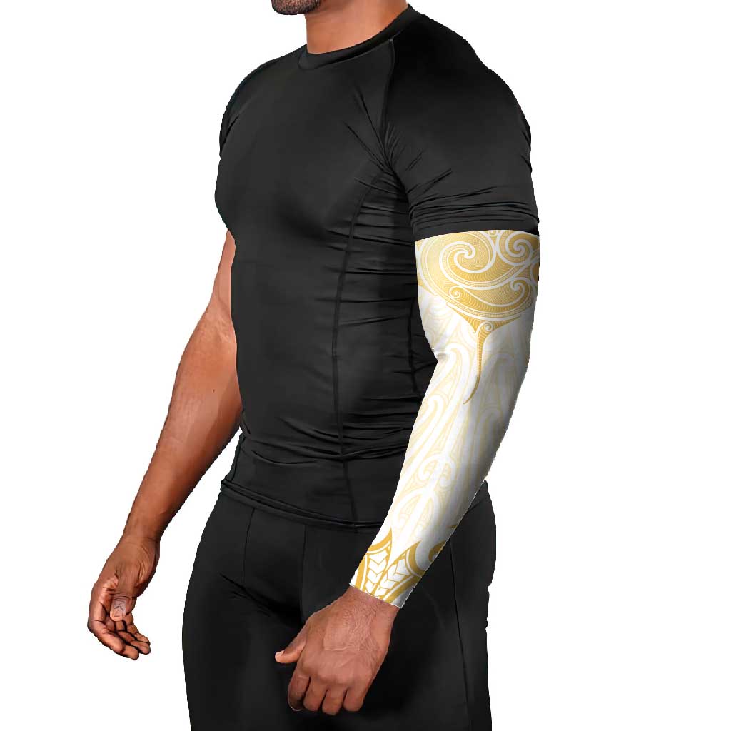 Gold White New Zealand Manta Ray Arm Sleeves Aotearoa Maori Haehae - Polynesian Pride