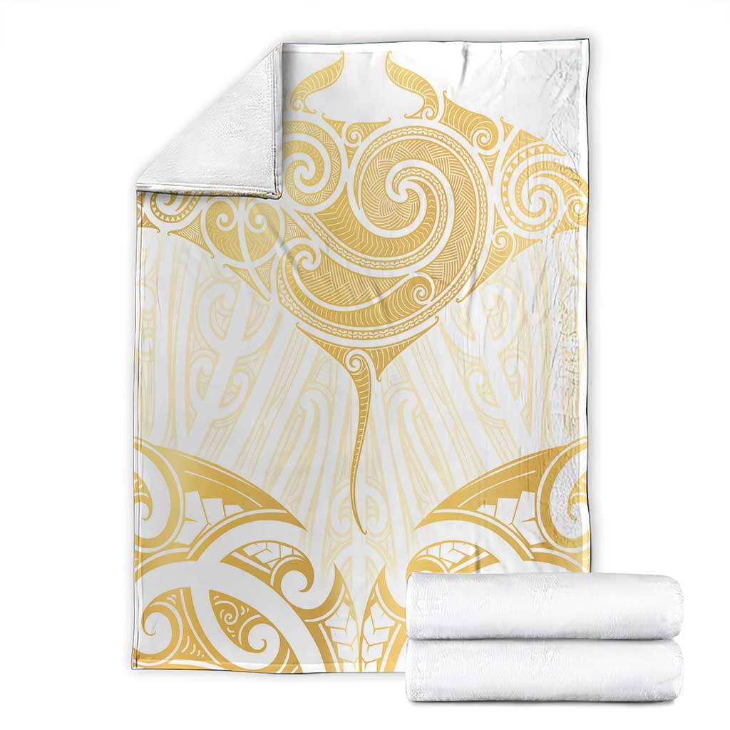 Gold White New Zealand Manta Ray Blanket Aotearoa Maori Haehae - Polynesian Pride