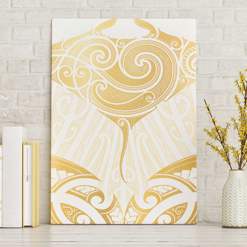 Gold White New Zealand Manta Ray Canvas Wall Art Aotearoa Maori Haehae - Polynesian Pride