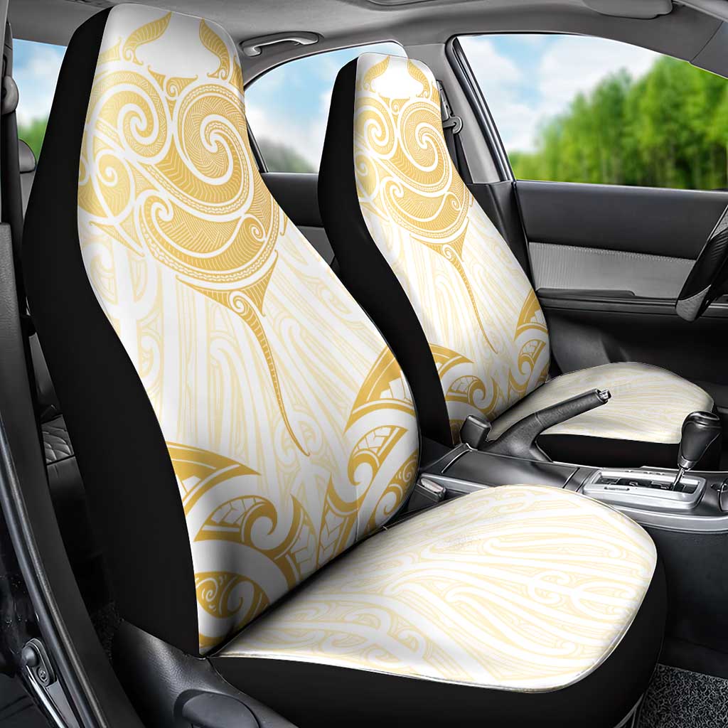Gold White New Zealand Manta Ray Car Seat Cover Aotearoa Maori Haehae - Polynesian Pride