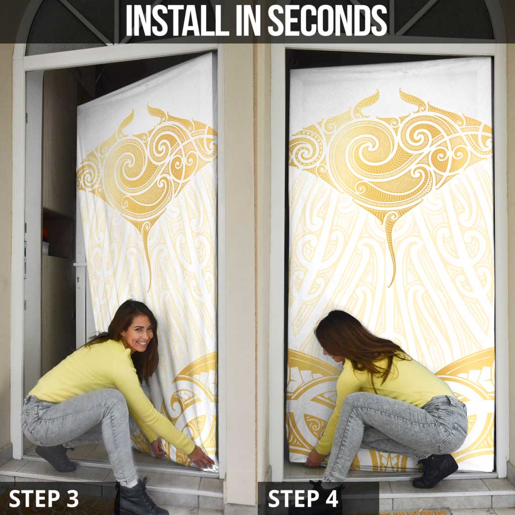 Gold White New Zealand Manta Ray Door Cover Aotearoa Maori Haehae - Polynesian Pride