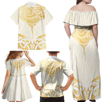 Gold White New Zealand Manta Ray Family Matching Off Shoulder Maxi Dress and Hawaiian Shirt Aotearoa Maori Haehae - Polynesian Pride