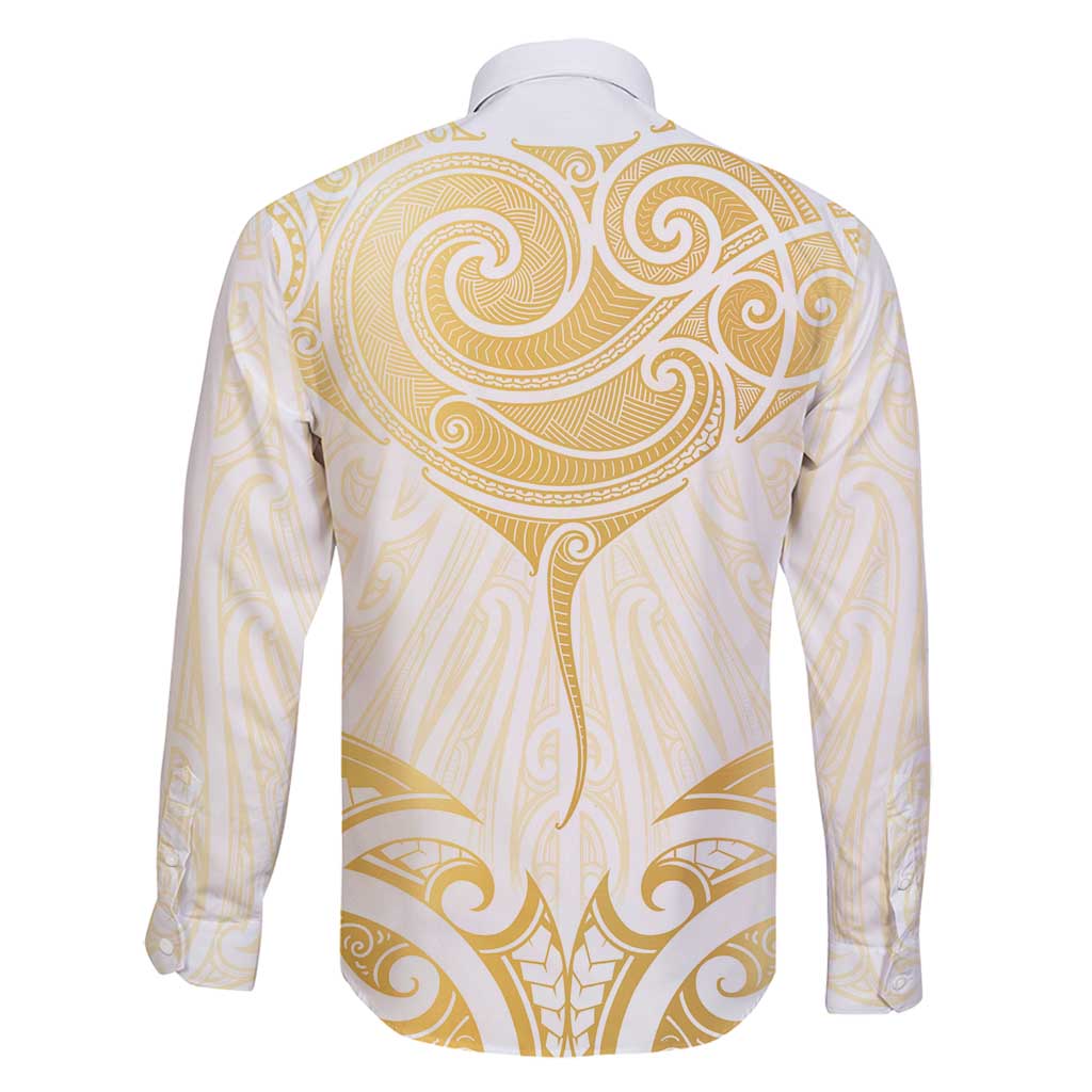 Gold White New Zealand Manta Ray Family Matching Off Shoulder Maxi Dress and Hawaiian Shirt Aotearoa Maori Haehae - Polynesian Pride