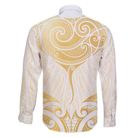 Gold White New Zealand Manta Ray Family Matching Off Shoulder Short Dress and Hawaiian Shirt Aotearoa Maori Haehae LT14 - Polynesian Pride