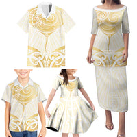 Gold White New Zealand Manta Ray Family Matching Puletasi and Hawaiian Shirt Aotearoa Maori Haehae LT14 - Polynesian Pride