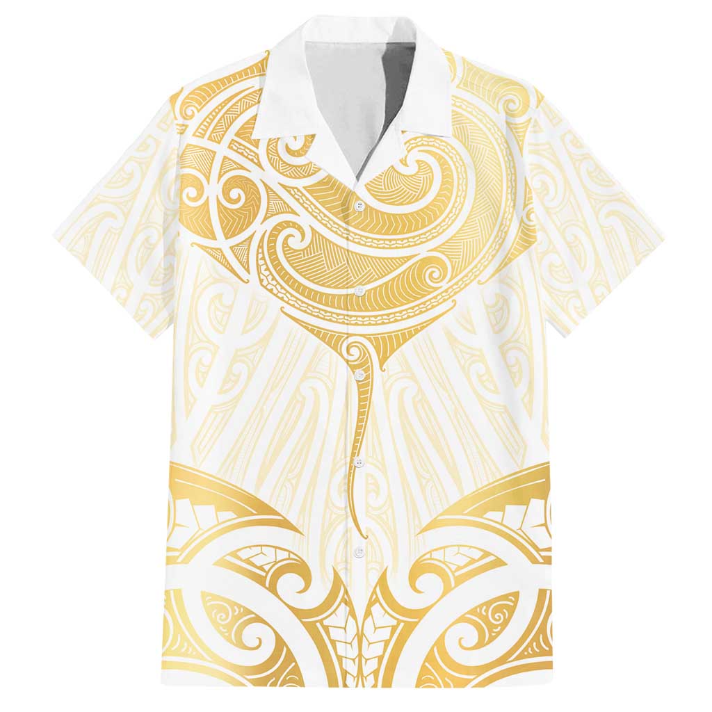Gold White New Zealand Manta Ray Family Matching Puletasi and Hawaiian Shirt Aotearoa Maori Haehae LT14 Dad's Shirt - Short Sleeve White - Polynesian Pride