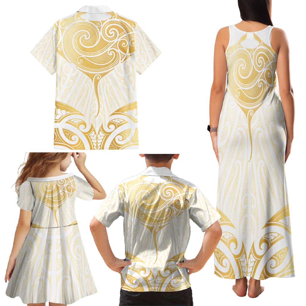 Gold White New Zealand Manta Ray Family Matching Tank Maxi Dress and Hawaiian Shirt Aotearoa Maori Haehae - Polynesian Pride