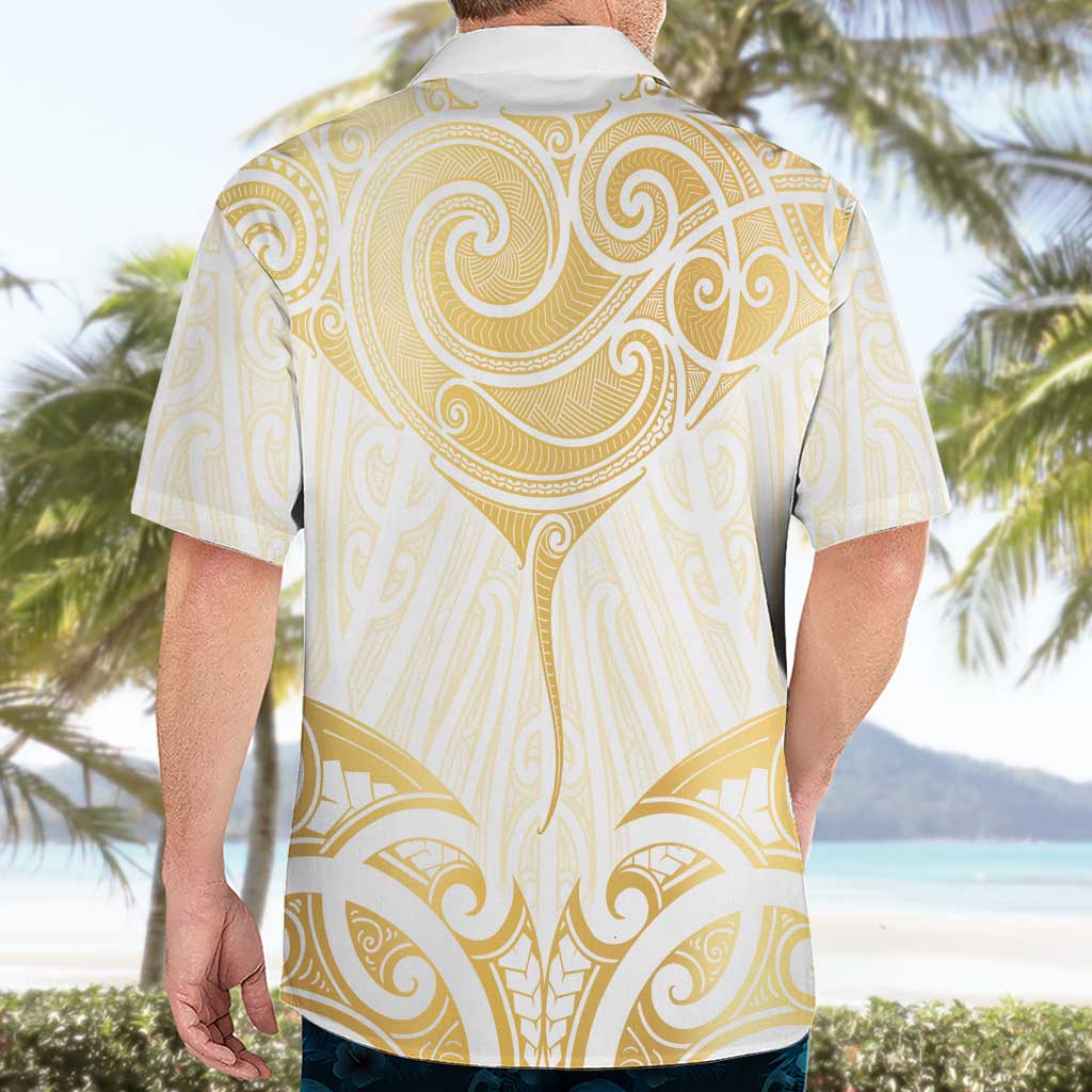 Gold White New Zealand Manta Ray Hawaiian Shirt Aotearoa Maori Haehae - Polynesian Pride