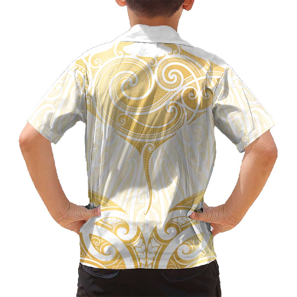 Gold White New Zealand Manta Ray Hawaiian Shirt Aotearoa Maori Haehae - Polynesian Pride