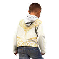 Gold White New Zealand Manta Ray Kid Hoodie Aotearoa Maori Haehae - Polynesian Pride