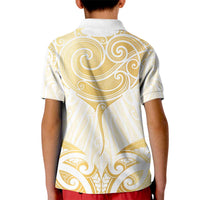 Gold White New Zealand Manta Ray Kid Polo Shirt Aotearoa Maori Haehae - Polynesian Pride