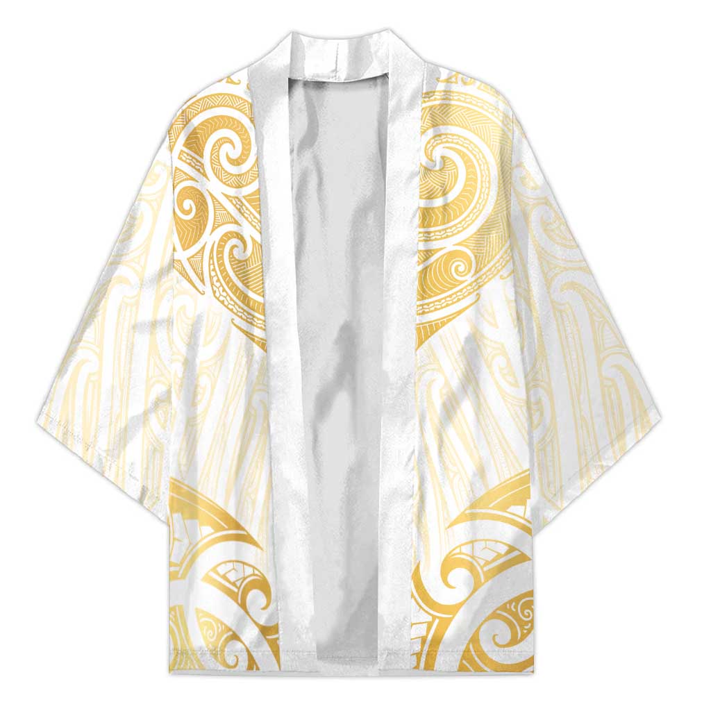 Gold White New Zealand Manta Ray Kimono Aotearoa Maori Haehae LT14 Unisex White - Polynesian Pride