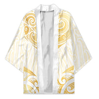 Gold White New Zealand Manta Ray Kimono Aotearoa Maori Haehae LT14 Unisex White - Polynesian Pride