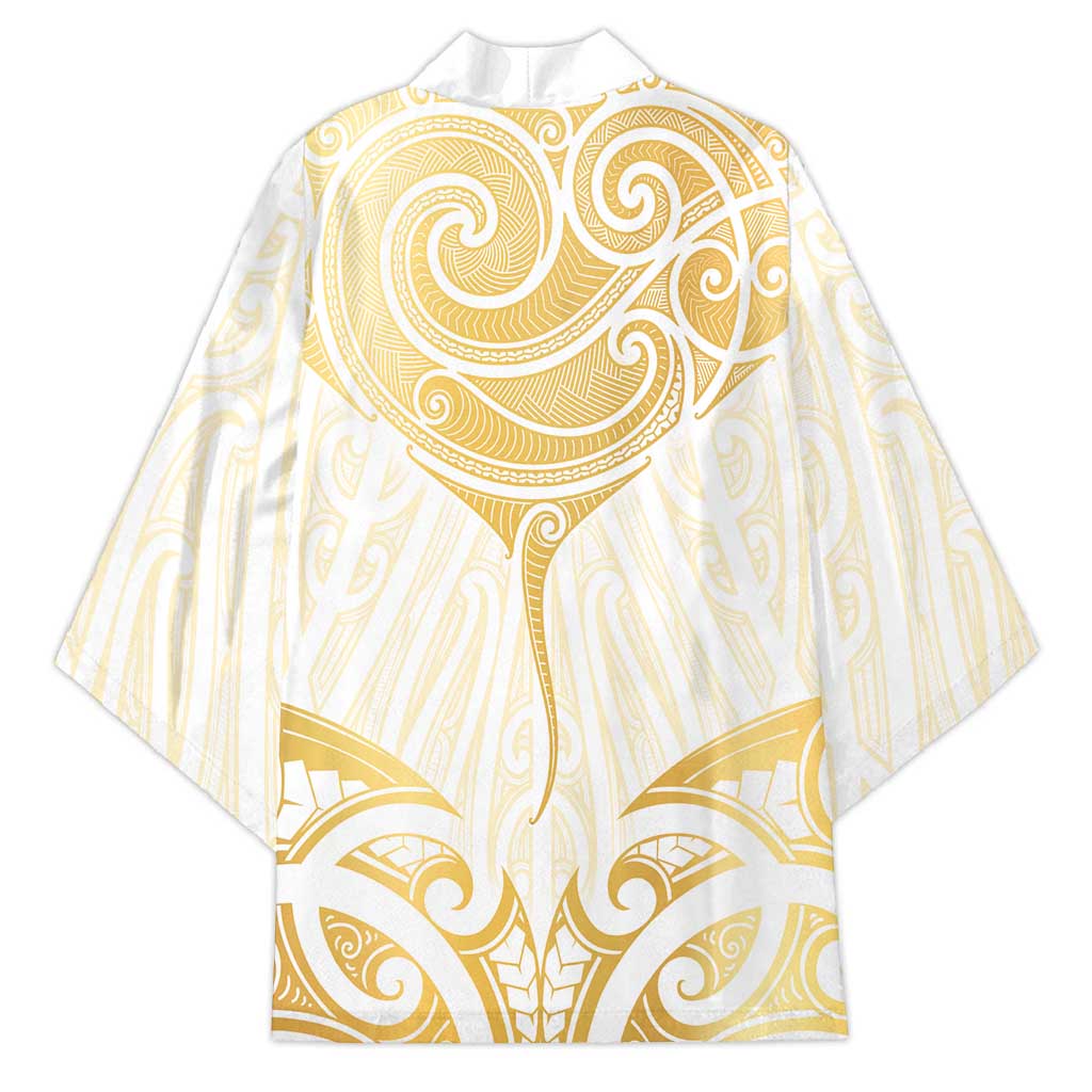 Gold White New Zealand Manta Ray Kimono Aotearoa Maori Haehae LT14 - Polynesian Pride