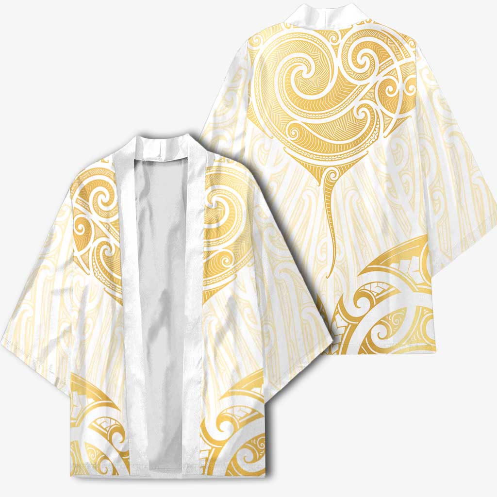 Gold White New Zealand Manta Ray Kimono Aotearoa Maori Haehae LT14 - Polynesian Pride