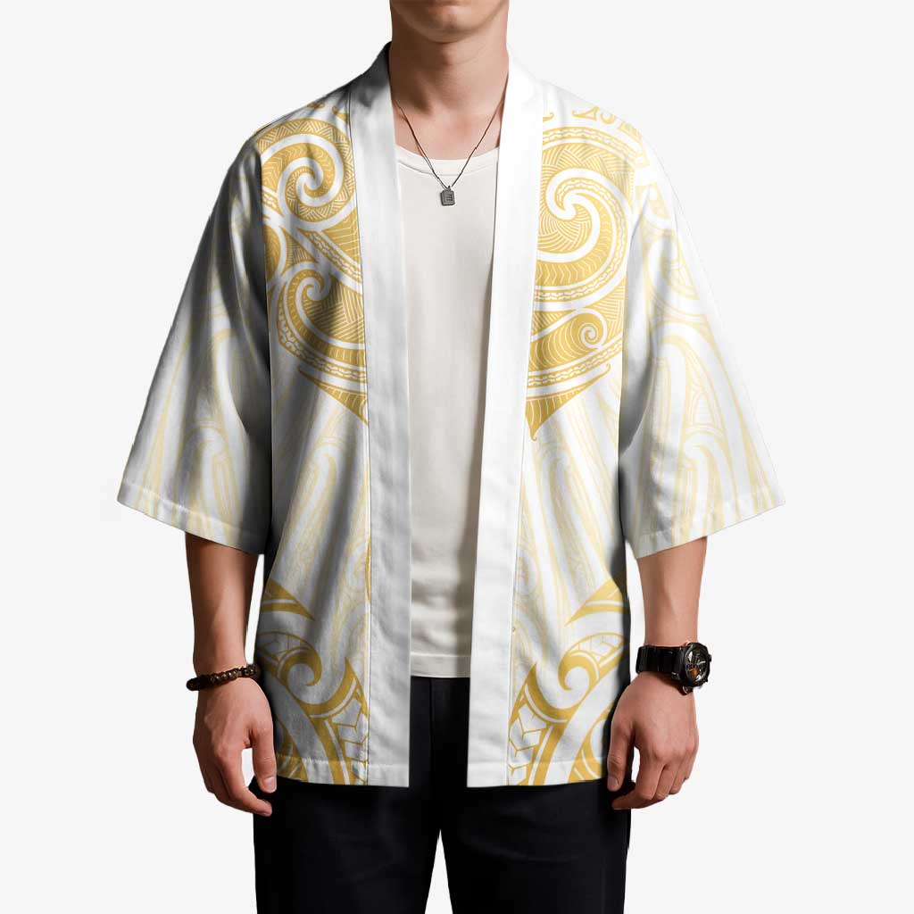 Gold White New Zealand Manta Ray Kimono Aotearoa Maori Haehae LT14 - Polynesian Pride