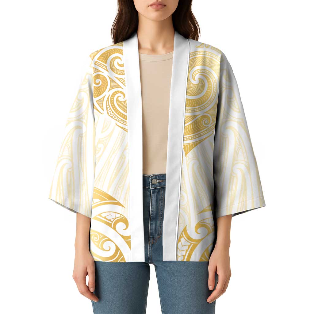 Gold White New Zealand Manta Ray Kimono Aotearoa Maori Haehae LT14 - Polynesian Pride