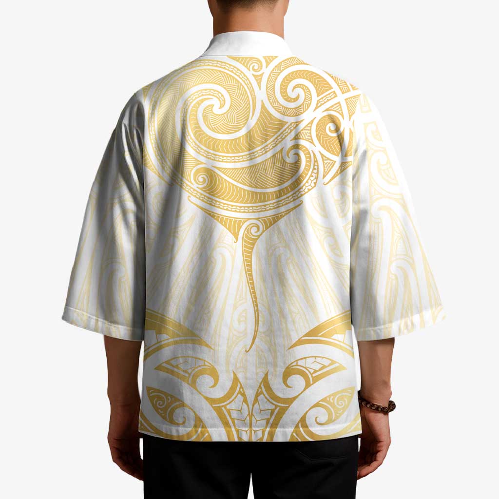 Gold White New Zealand Manta Ray Kimono Aotearoa Maori Haehae LT14 - Polynesian Pride