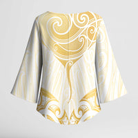 Gold White New Zealand Manta Ray Kimono Sleeve Blouse Aotearoa Maori Haehae - Polynesian Pride