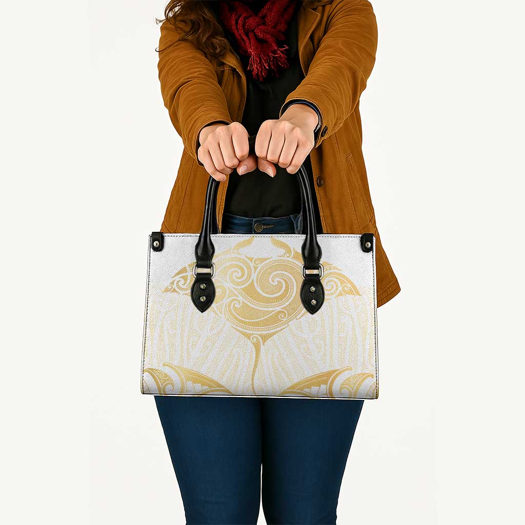 Gold White New Zealand Manta Ray Leather Bag Aotearoa Maori Haehae - Polynesian Pride