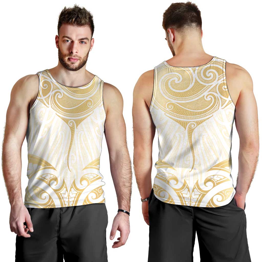 Gold White New Zealand Manta Ray Men Tank Top Aotearoa Maori Haehae - Polynesian Pride