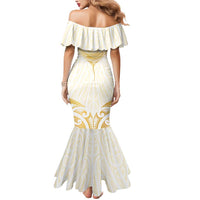 Gold White New Zealand Manta Ray Mermaid Dress Aotearoa Maori Haehae - Polynesian Pride