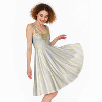 Gold White New Zealand Manta Ray Midi Dress Aotearoa Maori Haehae - Polynesian Pride