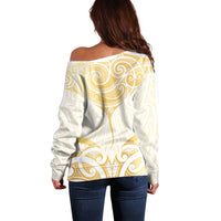 Gold White New Zealand Manta Ray Off Shoulder Sweater Aotearoa Maori Haehae - Polynesian Pride
